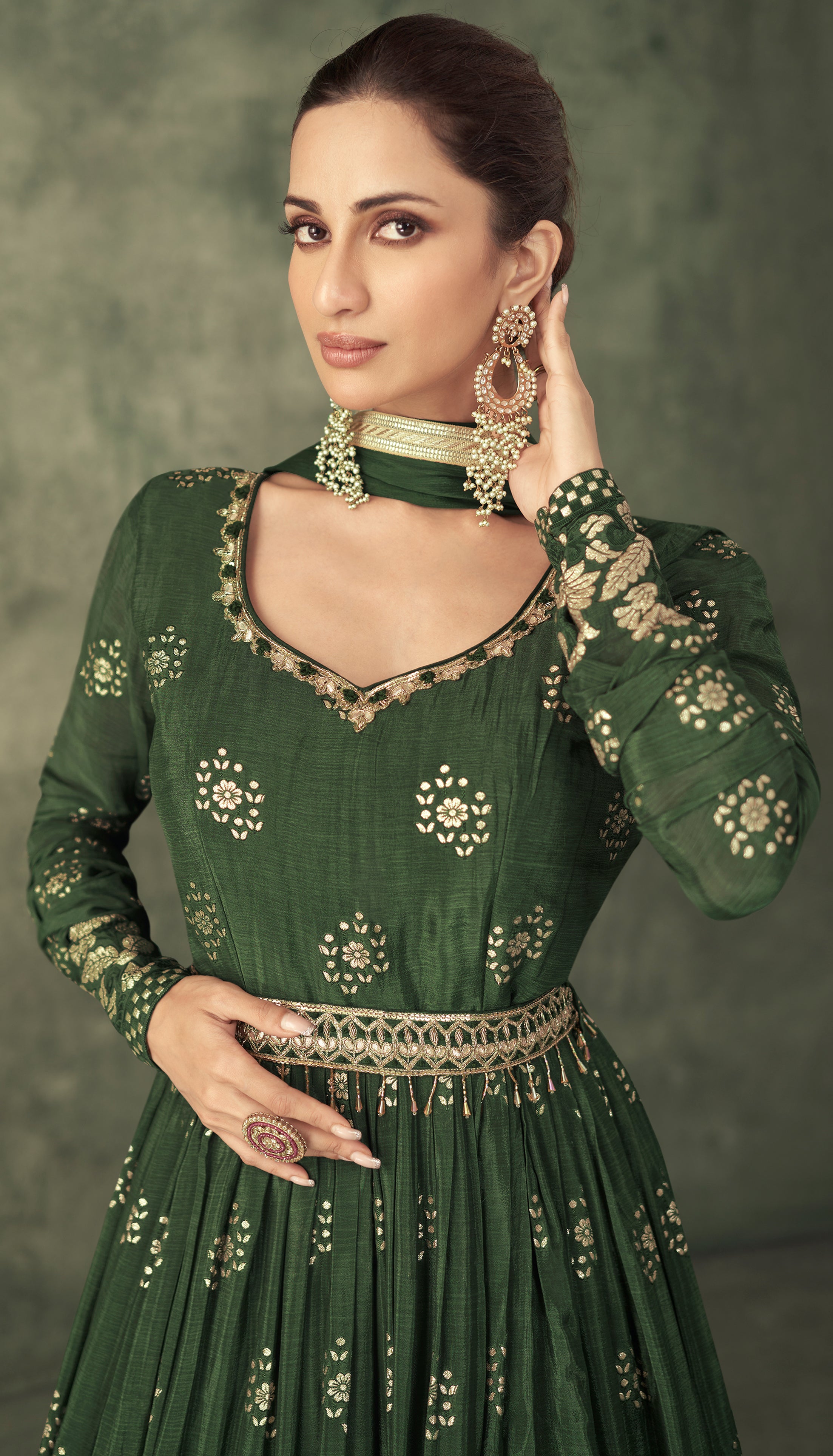 Pure Viscose designer Green dress with thread and detailed embroidery work indian aspiring design