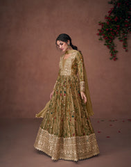 Designer Green embroidered organza floral inspired anarkali dress | anarkali dress | Bollywood Dress