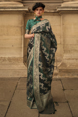 Handloom weaving designer satin silk saree with detailed indian inspired design