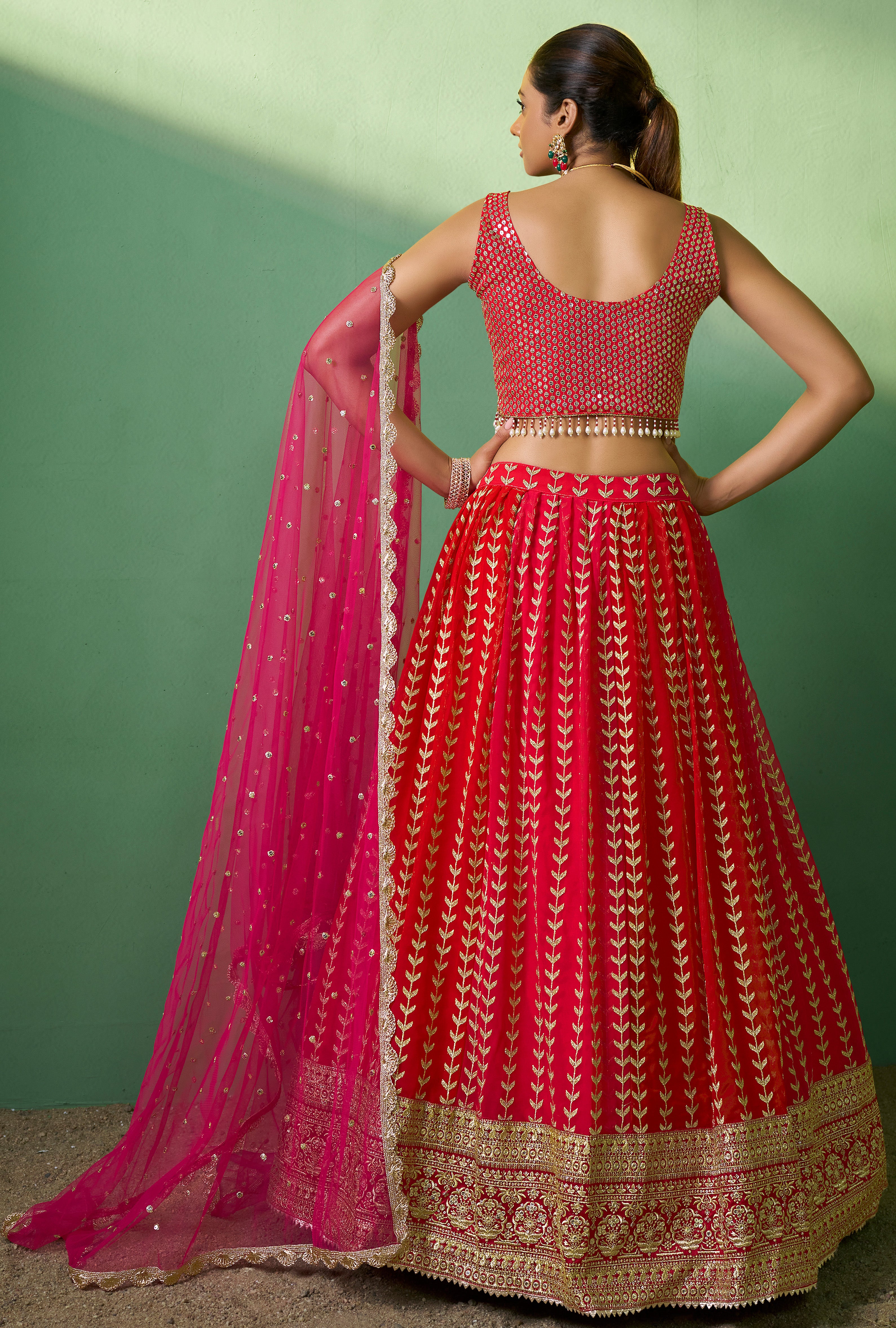 Designer pink detailed Indian tradition design on georgette lehenga with sequence and embroidery | bollywood lehenga