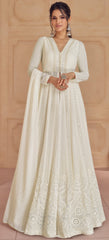 White Pure Georgette designer dress skirt style with detailed embroidery