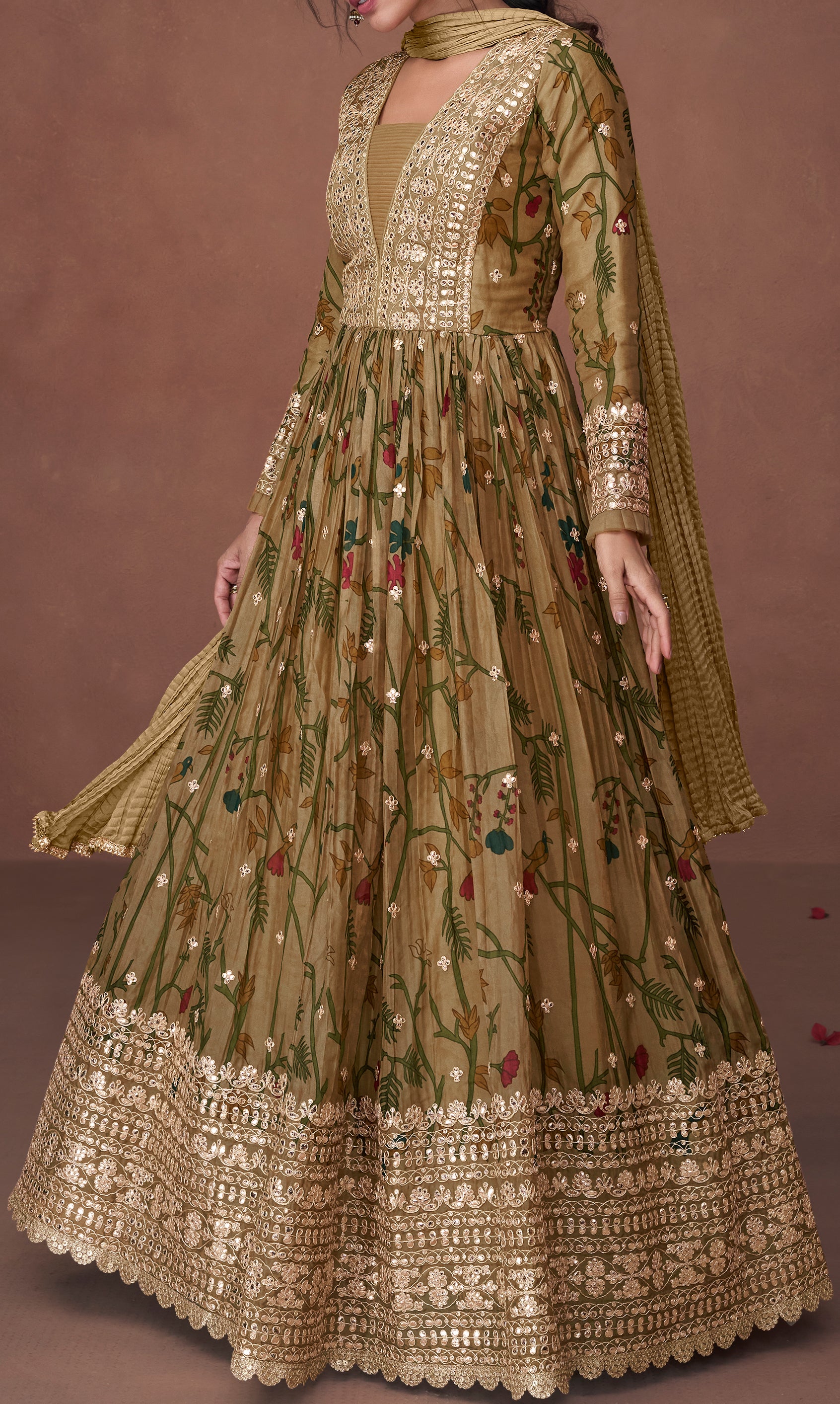 Designer Green embroidered organza floral inspired anarkali dress | anarkali dress | Bollywood Dress