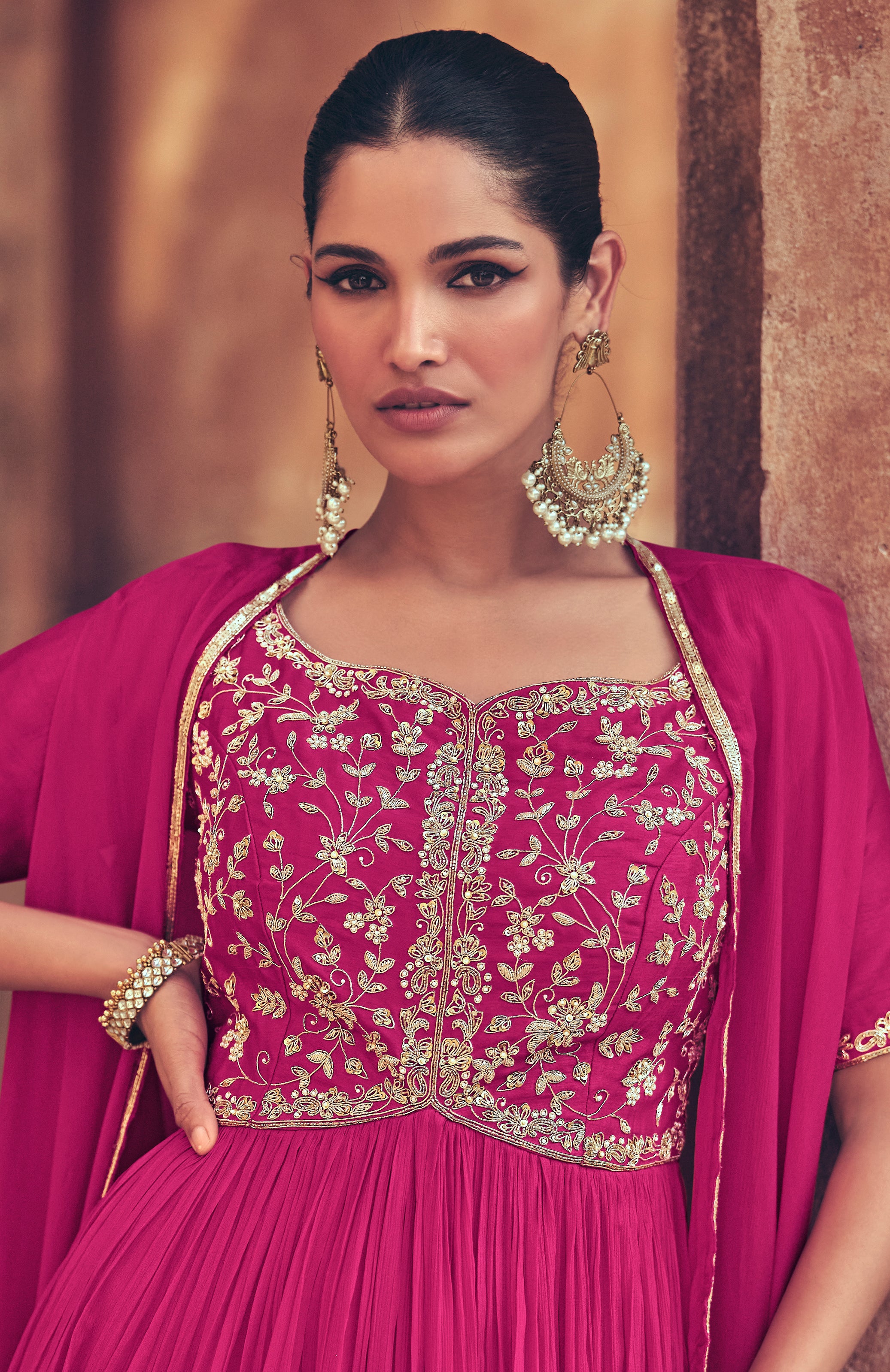 Pure Georgette pink exclusive dress with detailed Embroidered dress