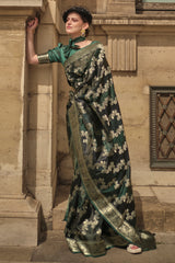 Handloom weaving designer satin silk saree with detailed indian inspired design