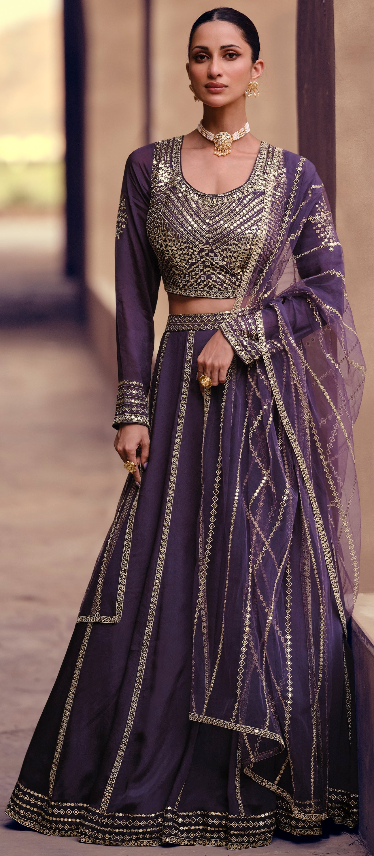 Exclusive designer pure chinon lehenga with detailed embroidery and latest design