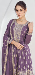 Premium Chinon silk designer Purple shaded dress with detailed embroidery and work