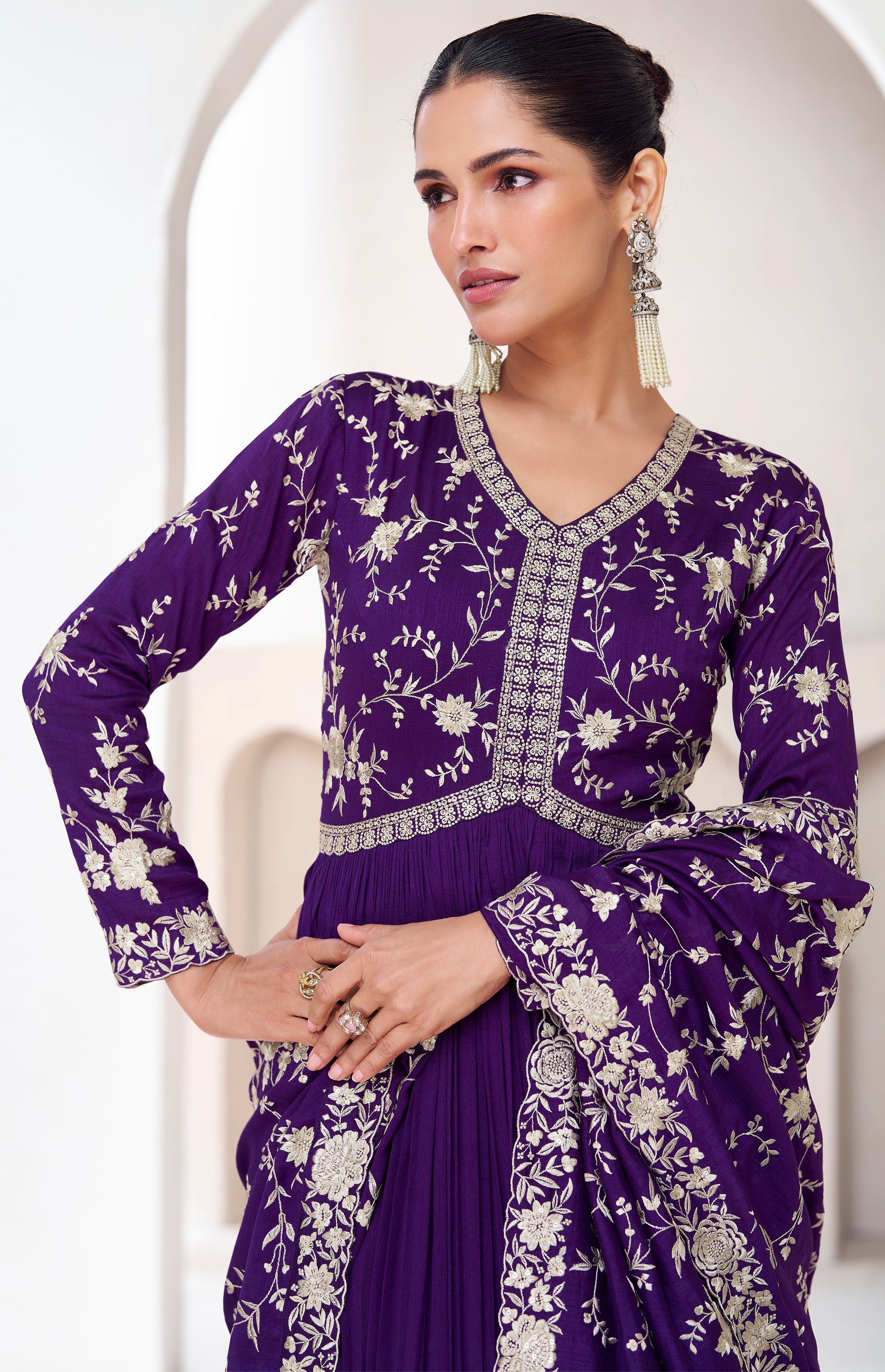 Designer Dark purple Alia Cut Anarkali Dress with Embroidery | bollywood dress | anarkali dress