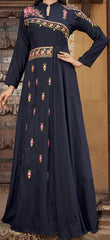 Navy Blue  Designer Gown on heavy maslin and embroidery