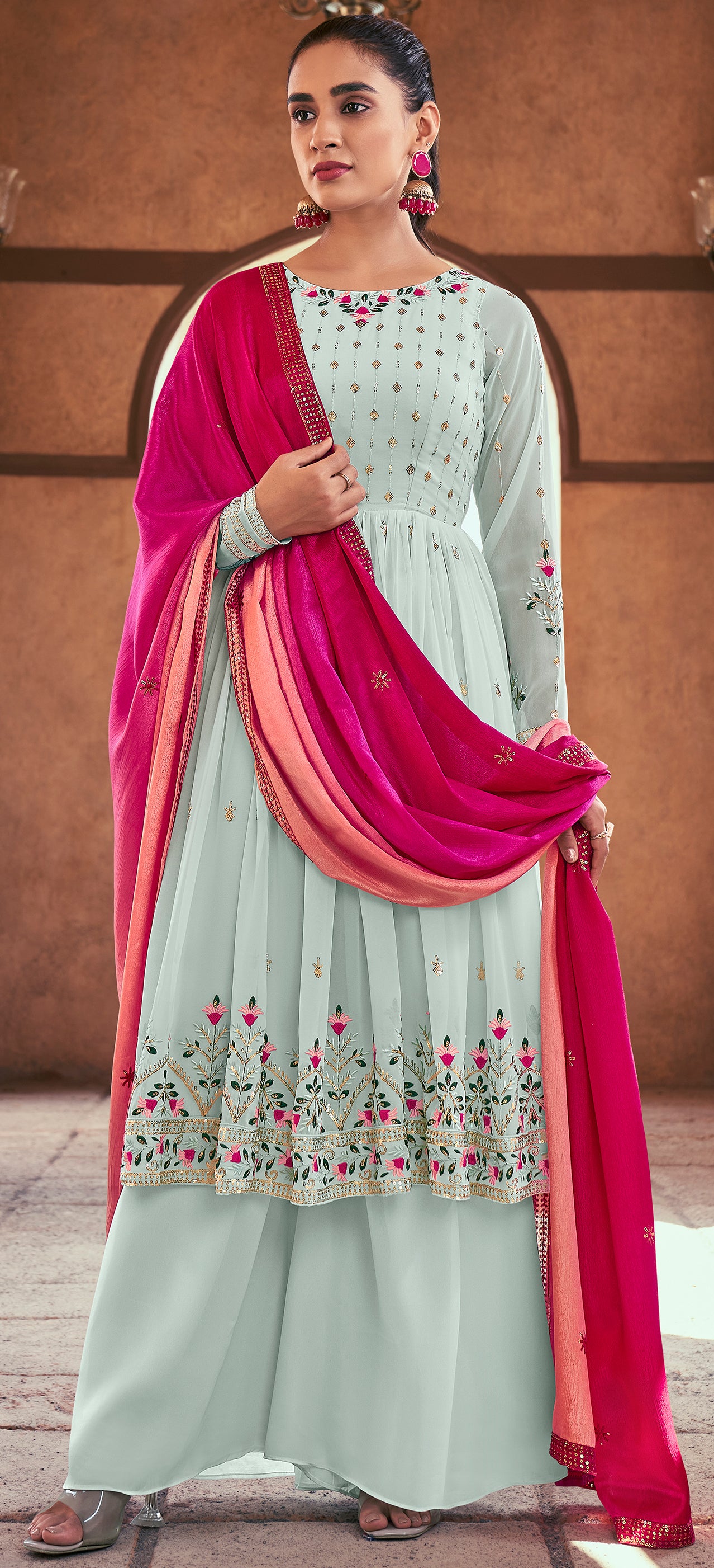 Exclusive salwar suit Detailed embroidery light shaded contrasting suit