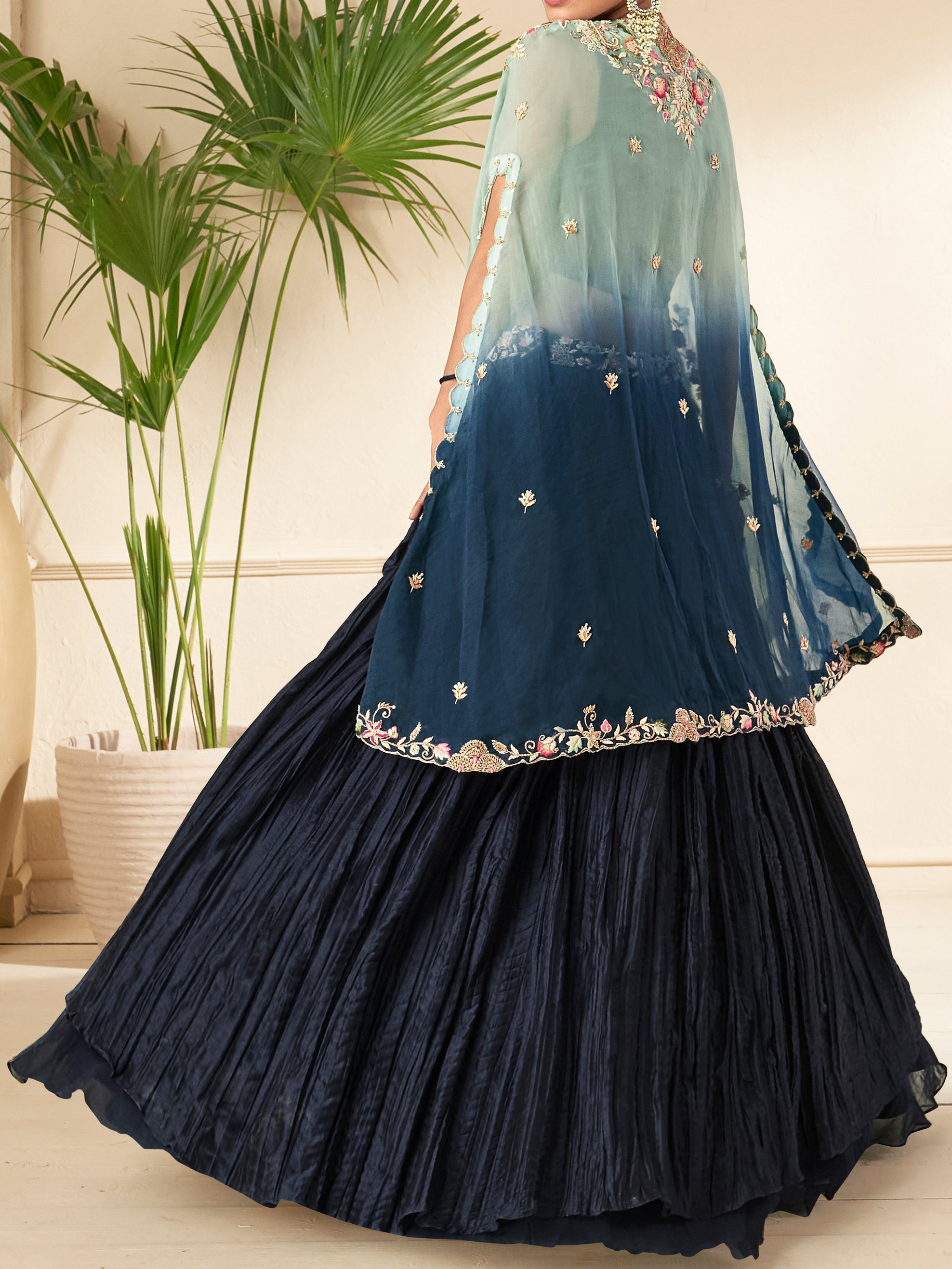 Designer Royal Blue shaded unique Lehenga With Shrug on Georgette Fabric with foil and embroidered work | designer dress | Bollywood Dress