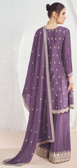 Premium Chinon silk designer Purple shaded dress with detailed embroidery and work