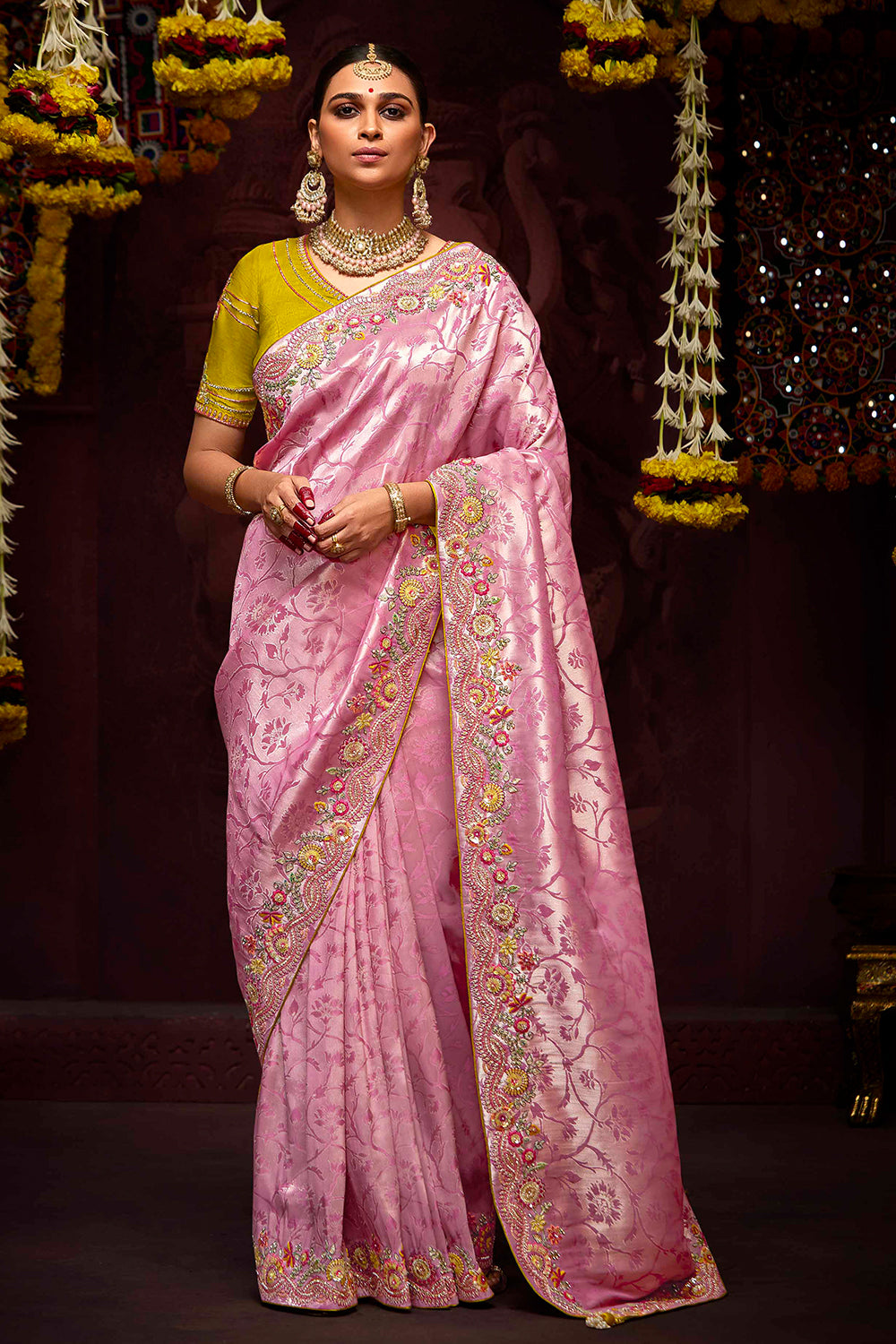 Light Pink Shaded Pure Banarasi Kanjivaram Fabric With Heavy Work Border Saree