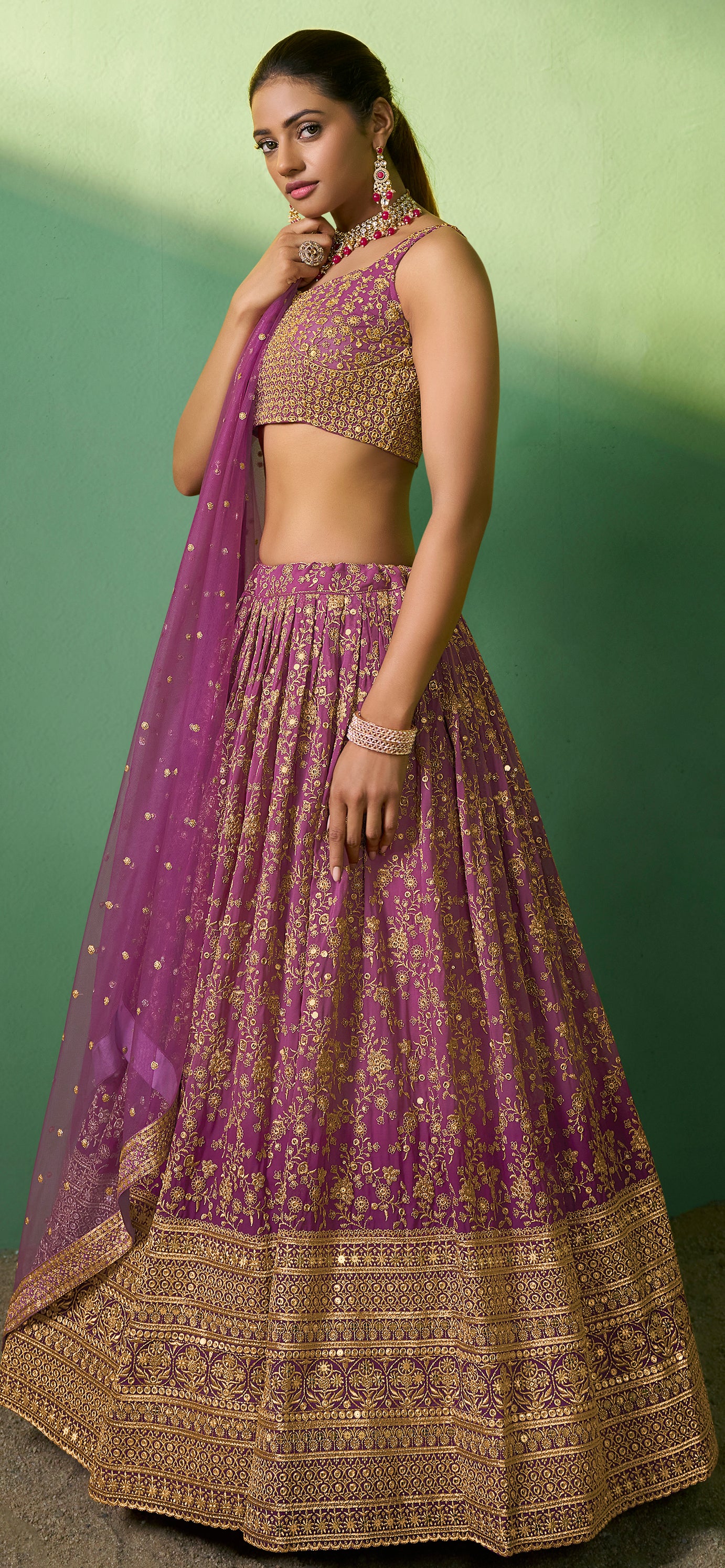 Designer nude pink detailed floral inspired georgette lehenga with sequence and embroidery | bollywood lehenga