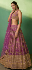 Designer nude pink detailed floral inspired georgette lehenga with sequence and embroidery | bollywood lehenga