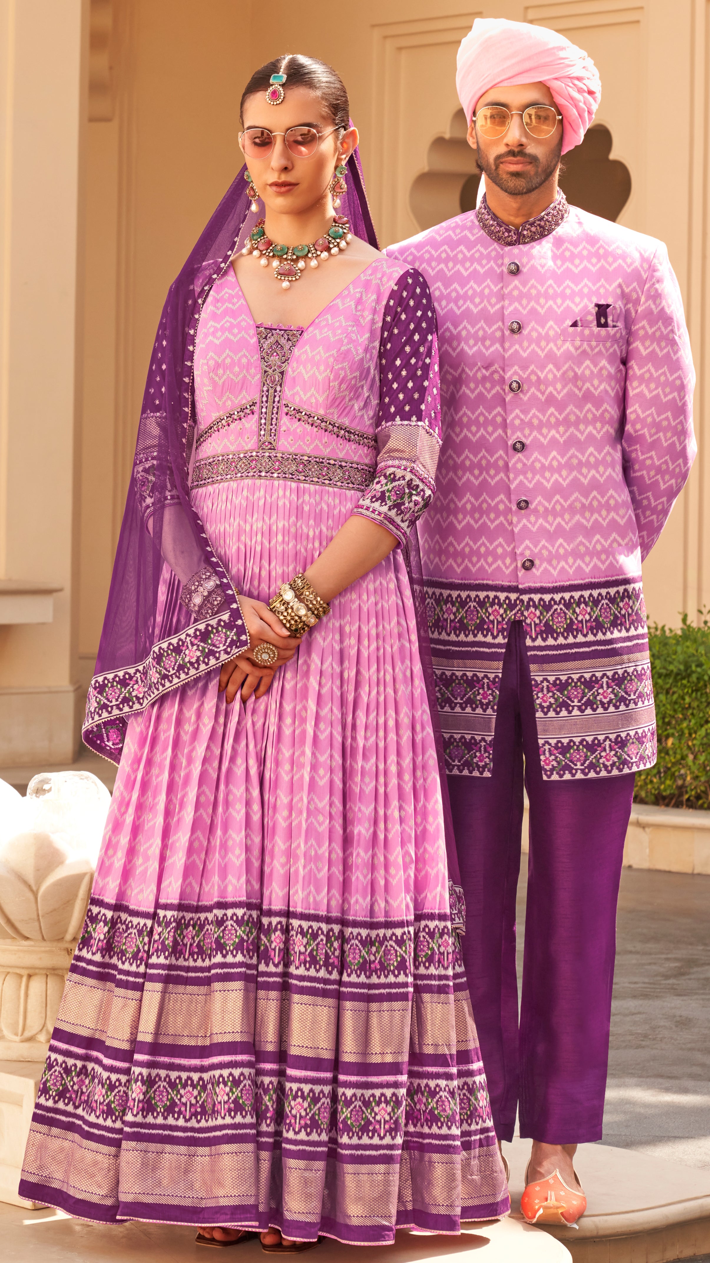 Exclusive latest purple designer mens indowestern sherwani kurta in pure pv silk and foil print  with handwork