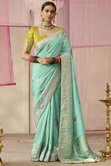 Light blue Dola Viscose Silk Saree Intricate Flower Pattern Weaving On All Over Saree