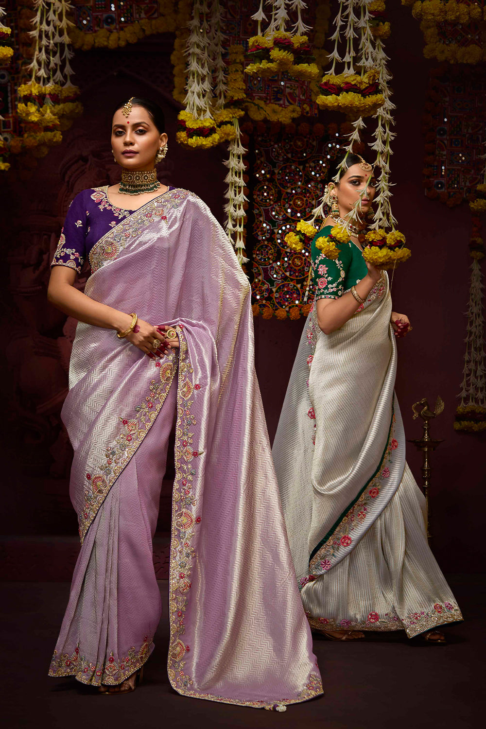 Light Purple Shaded Pure Banarasi Kanjivaram Fabric With Heavy Work Border Saree