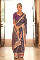 Exclusive Banarasi printed silk saree with elegant gold printed work