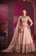 Designer exclusive light pink shaded lehenga on silk with Sequence & Thread Embroidery Work