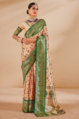 South Indian Green & Cream Contrast Pure Dharmavaram Silk Designer Saree