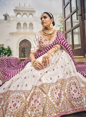 Designer White Lehenga on viscos and Gaji Siburi duppatta with detailed embroidery and hand work