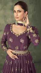 Pure Viscose designer Purple dress with thread and detailed embroidery work indian aspiring design