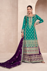 Designer Rama contrasting pure silk dress with deatiled embroidery work