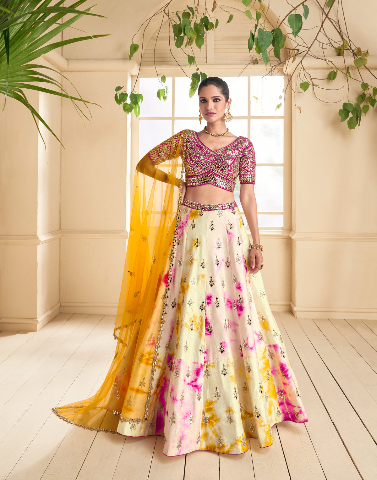 Contrasting shaded silk lehenga with mirror work | designer lehenga | Bollywood Lehenga