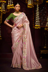 Light Pink Shaded Pure Banarasi Kanjivaram Fabric With Heavy Work Border Saree