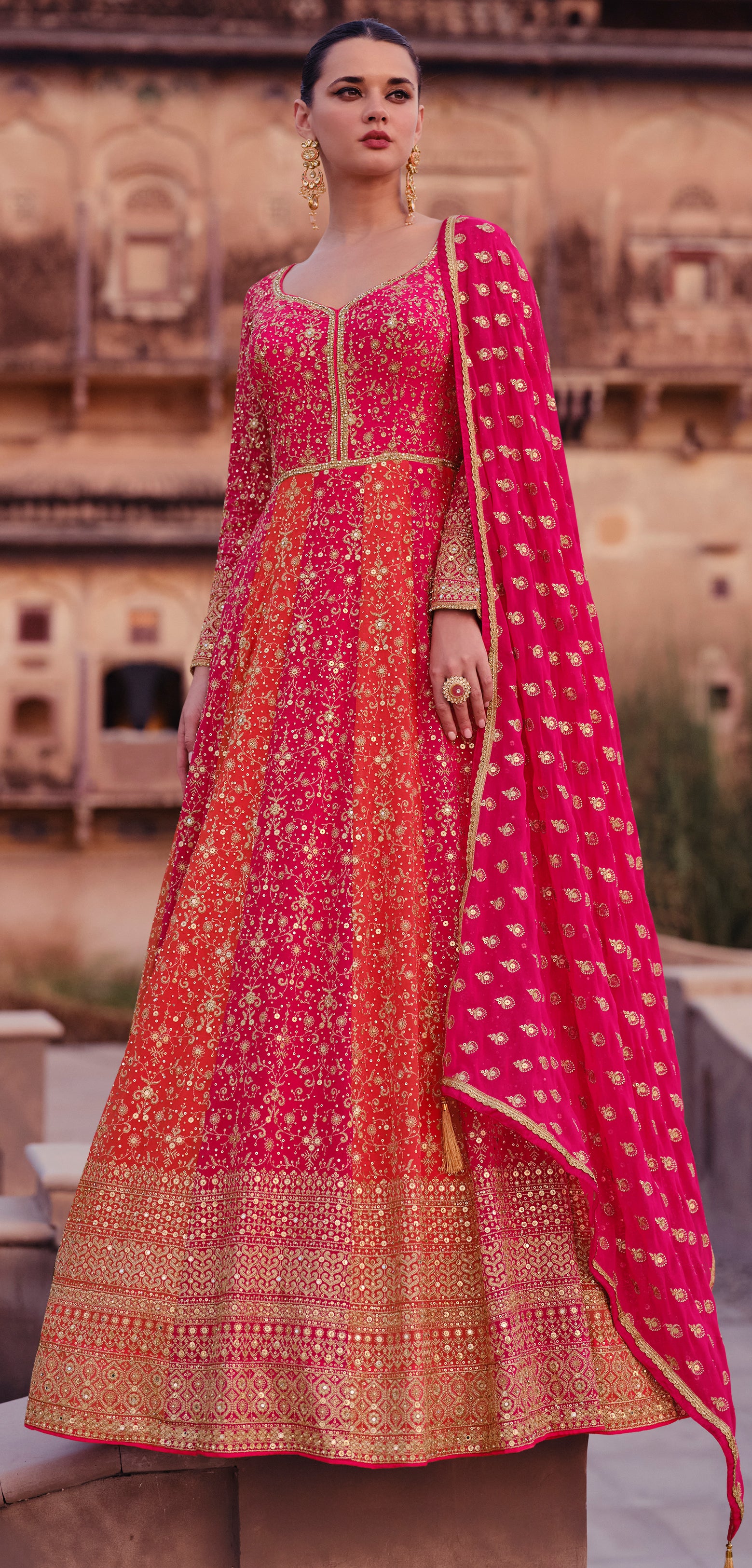 Exclusive Designer Dress on pure georgette with detailed embroidery and foil, thread work