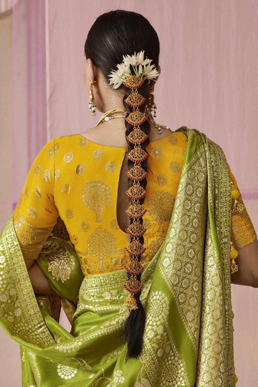 Light Green Dola Viscose Silk Saree Intricate Flower Pattern Weaving On All Over Saree