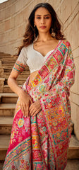 Kashmiri saree exclusive light shaded collection with detailed kashmiri inspired work on modal kashmiri fabric