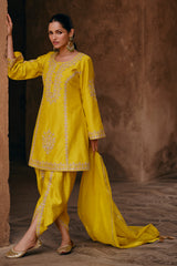 Unique Designer Pure Chinon yellow Dress with detailed embroidery Sharara