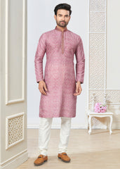 Contrasting indian aspiring Printed khakhi on jacquard silk Mens kurta for wedding and other occasion comes with pajama