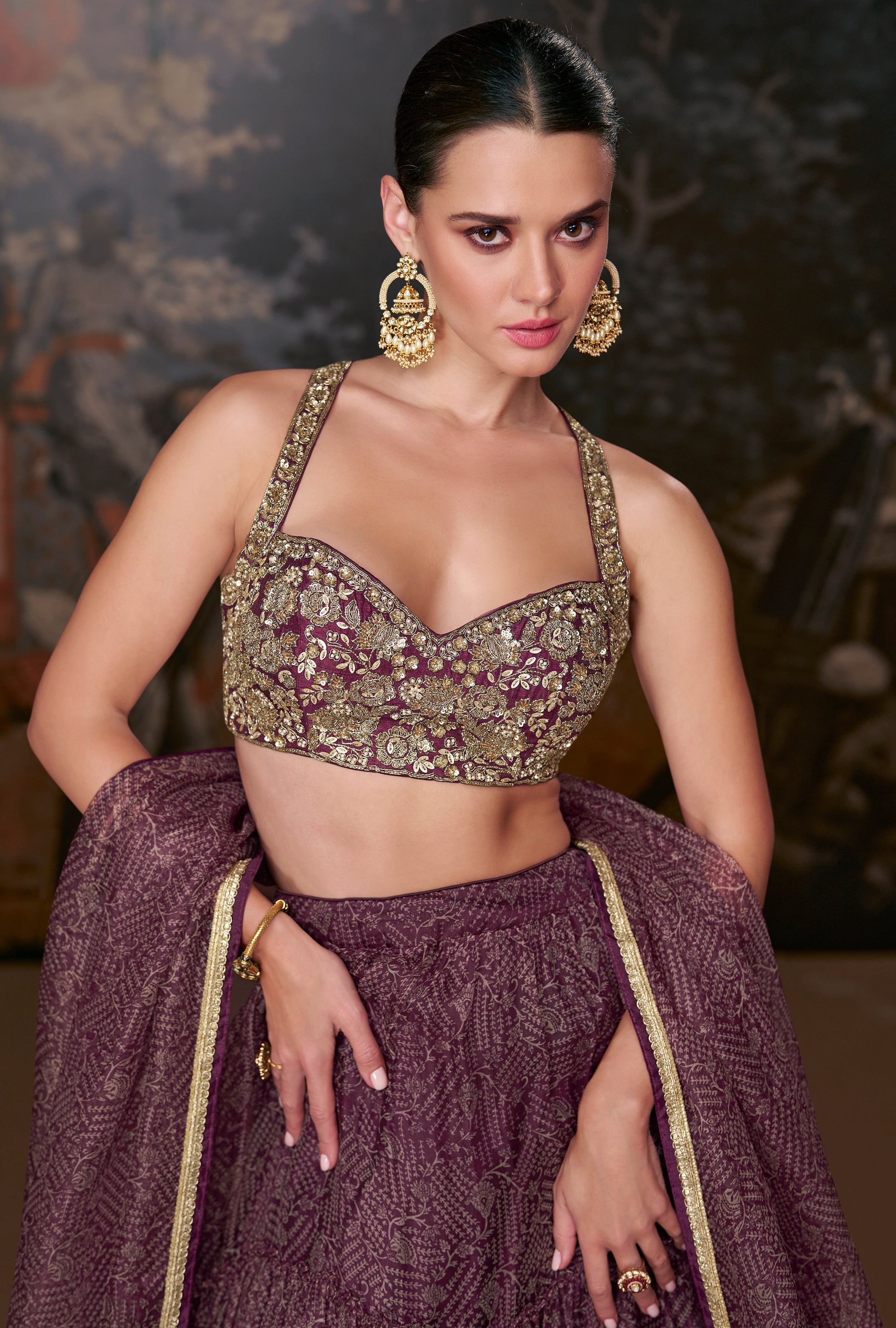 Designer lehenga on banglori silk blouse and pure organza silk with detailed embroidery