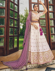 Designer White Lehenga on viscos and Gaji Siburi duppatta with detailed embroidery and hand work