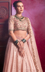 Designer exclusive light pink shaded lehenga on silk with Sequence & Thread Embroidery Work