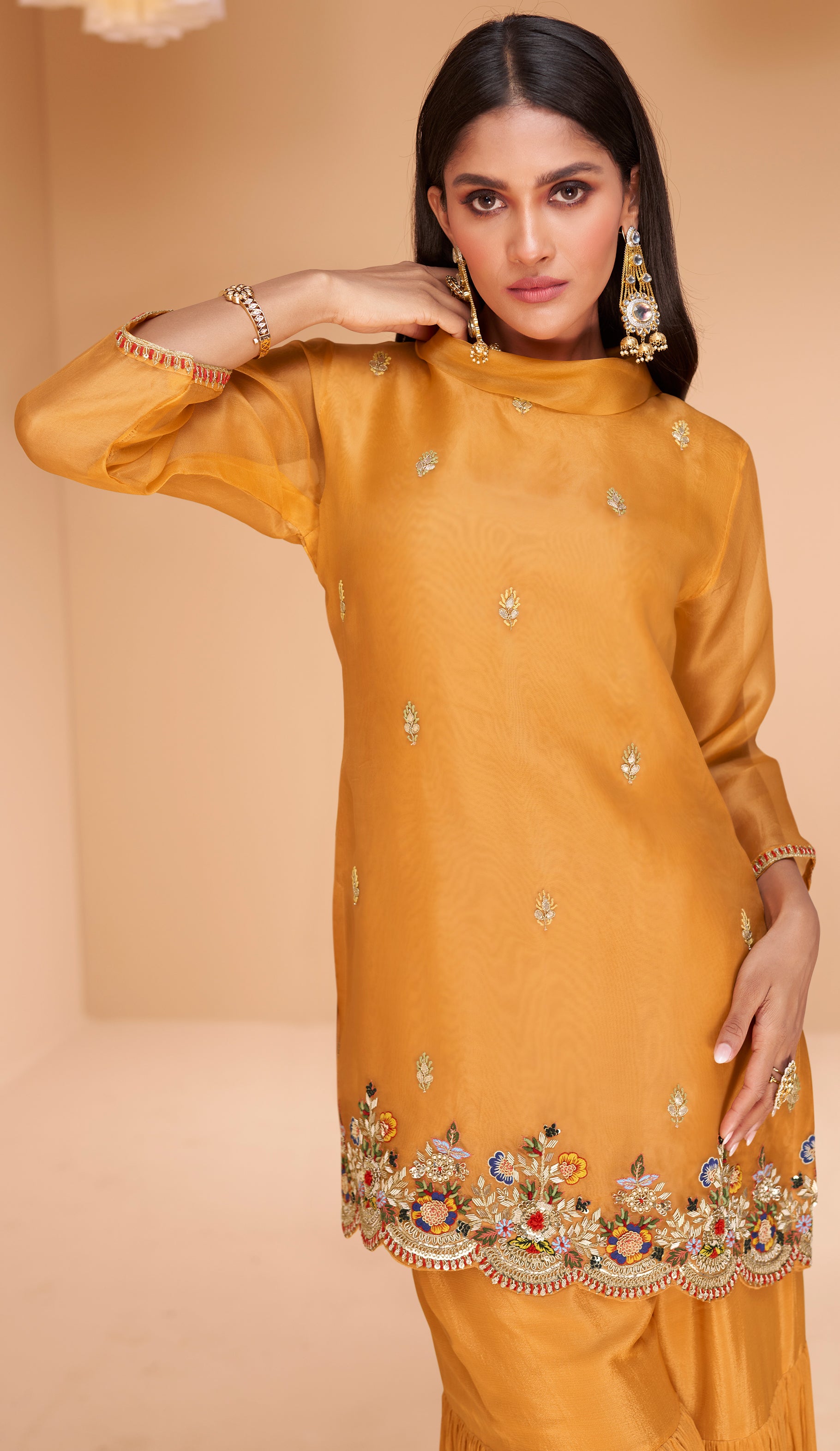 Yellow Rich Pure organza silk dress with net duppata and minimul work