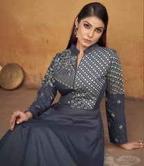 Gray Designer Gown on heavy maslin and embroidery