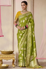 Light Green Dola Viscose Silk Saree Intricate Flower Pattern Weaving On All Over Saree