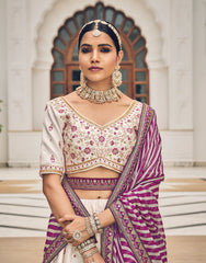 Designer White Lehenga on viscos and Gaji Siburi duppatta with detailed embroidery and hand work