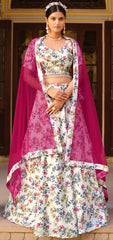 Floral inspired printed Blue diva lehenga on crushed silk with lace and tassel | lehenga for all occasion