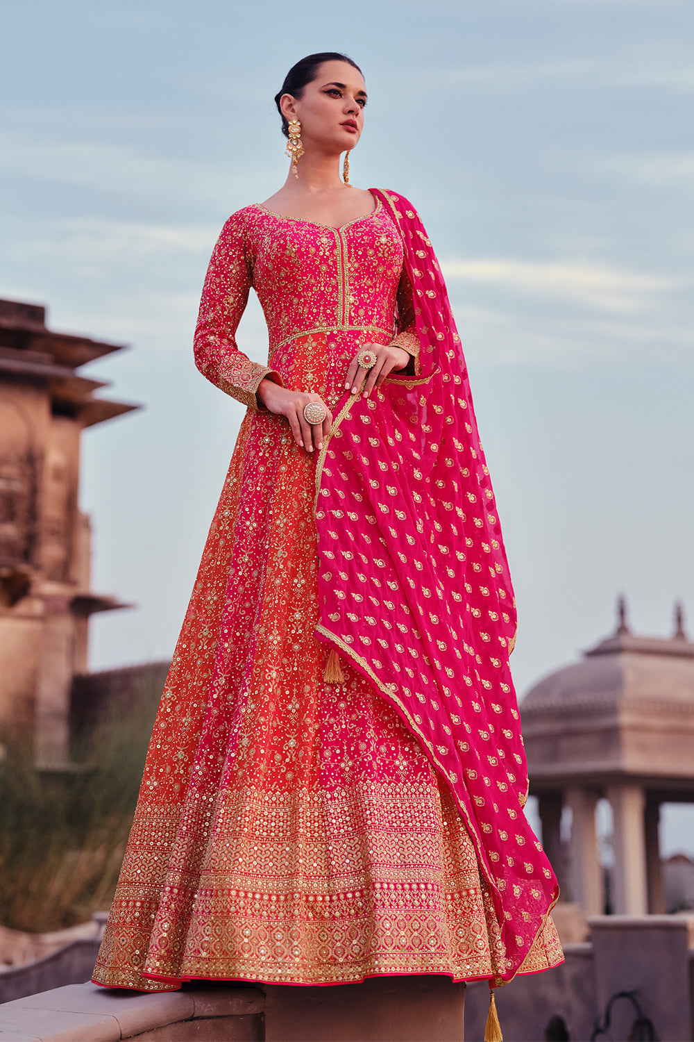 Exclusive Designer Dress on pure georgette with detailed embroidery and foil, thread work