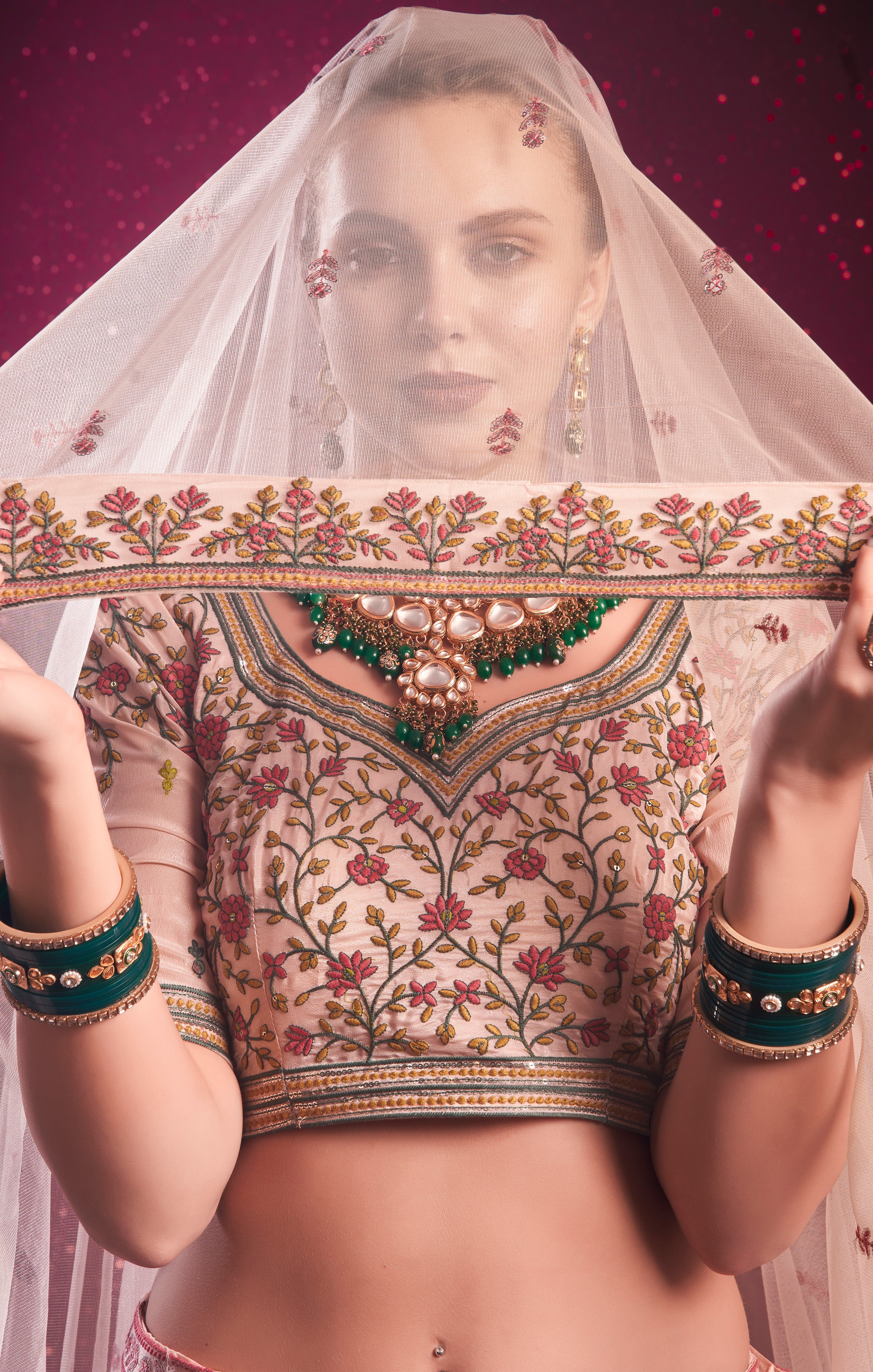 Designer exclusive light pink shaded lehenga on silk with Sequence & Thread Embroidery Work