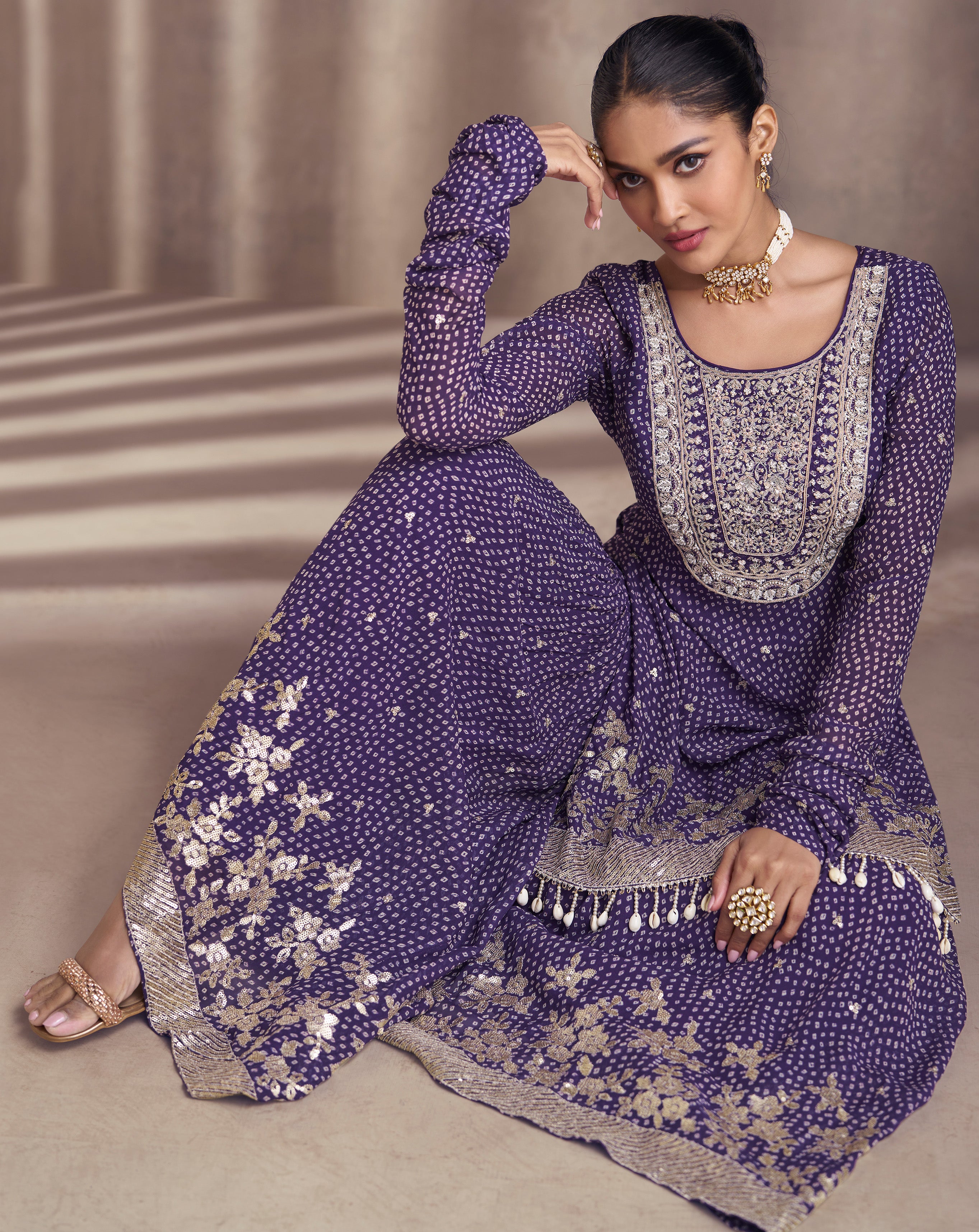 Designer Dark purple exclusive dress with detailed embroidery with thread work