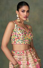 Contrasting silk designer lehenga with detailed embroidery work dupata in net