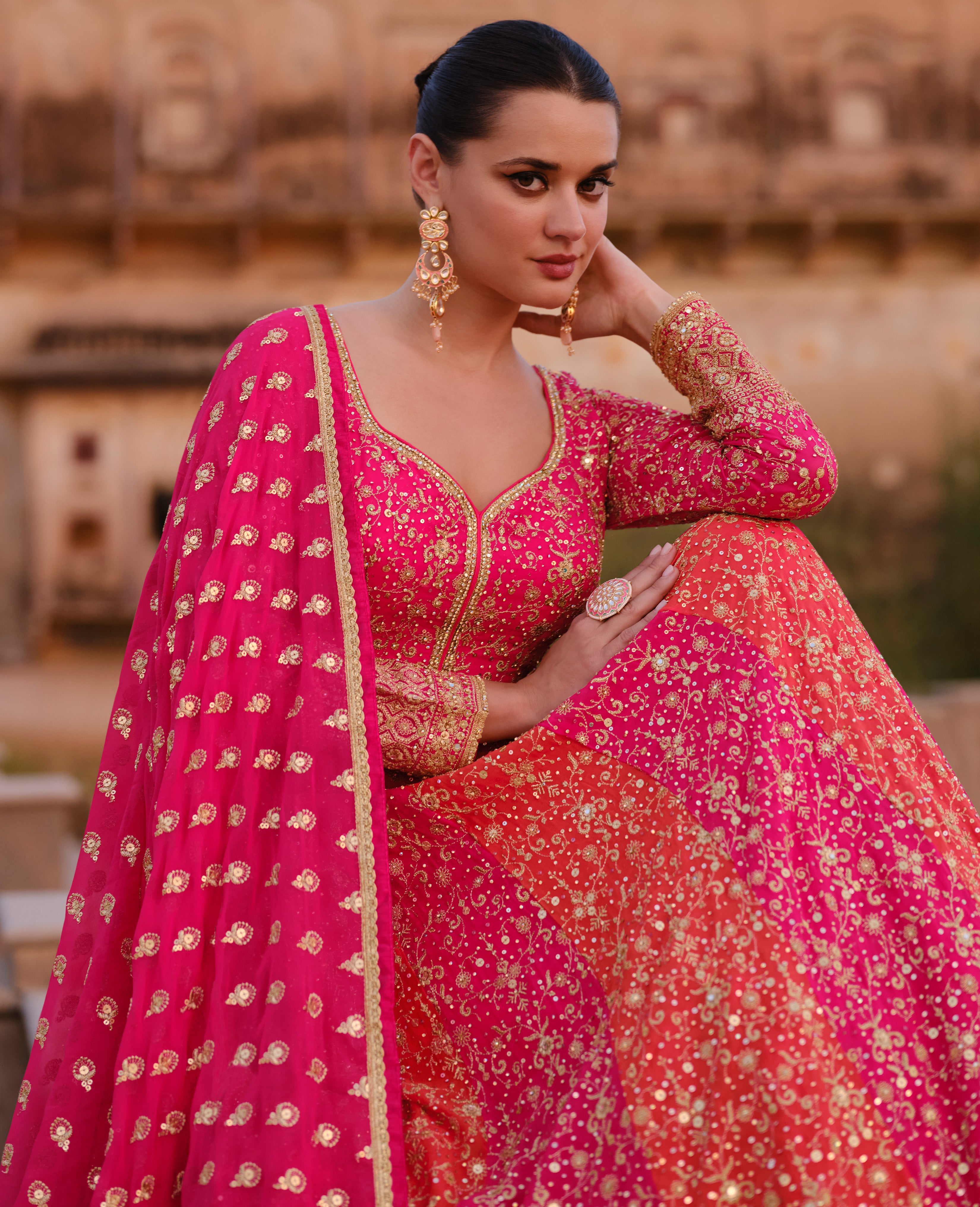 Exclusive Designer Dress on pure georgette with detailed embroidery and foil, thread work