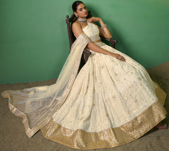 Designer Off White detailed Indian tradition design on georgette lehenga with sequence and embroidery | bollywood lehenga