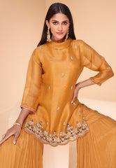 Yellow Rich Pure organza silk dress with net duppata and minimul work