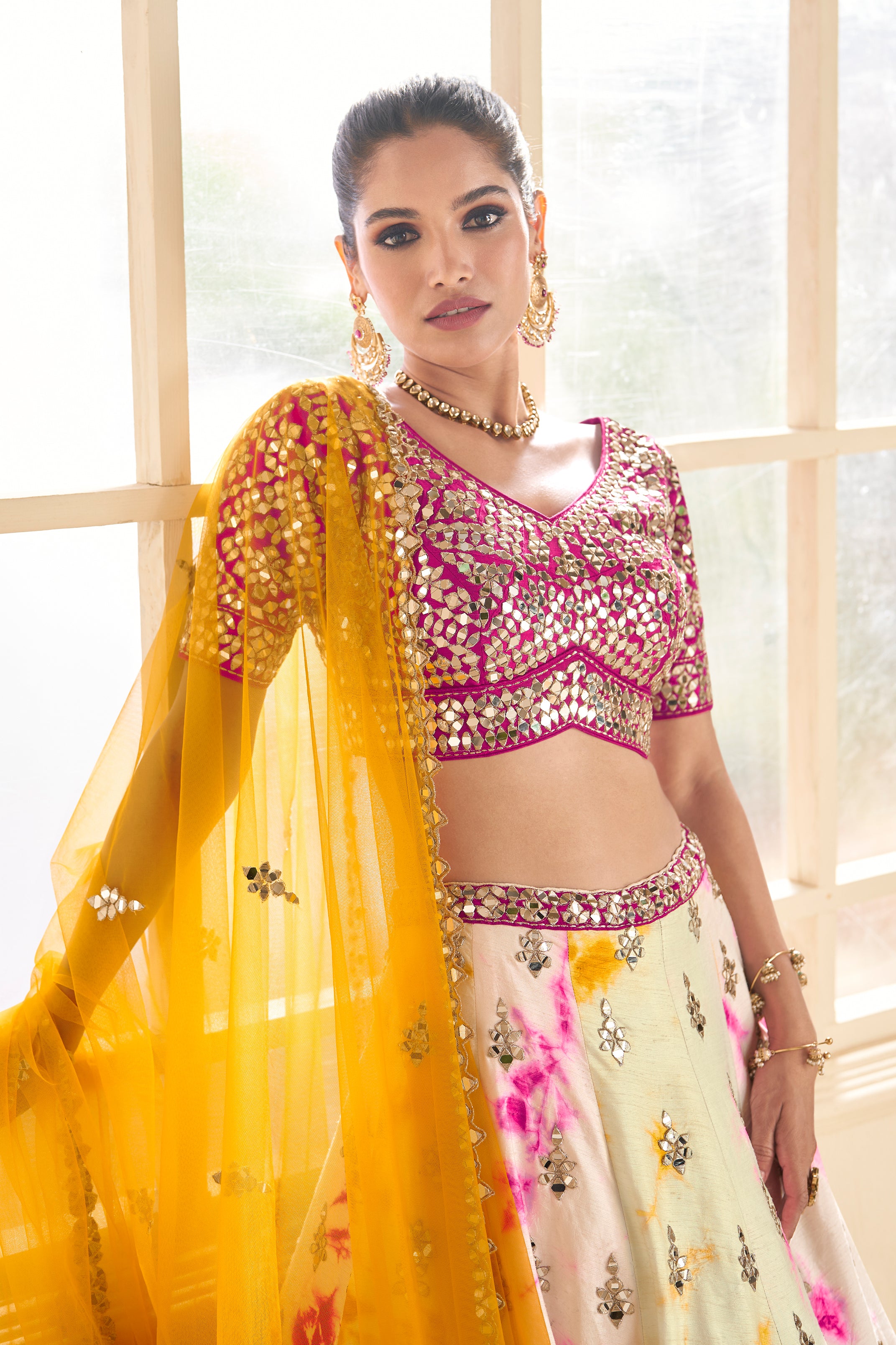 Contrasting shaded silk lehenga with mirror work | designer lehenga | Bollywood Lehenga